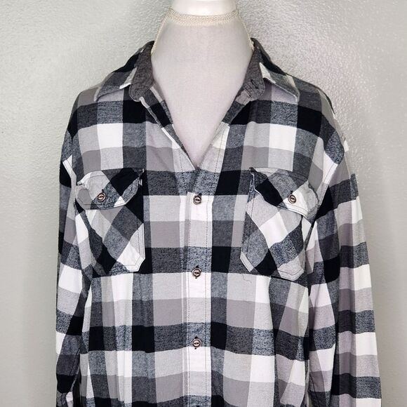 Boneyard Threadz Panic at the Disco B&W Plaid Flannel Button Up Shirt Large - Picture 3 of 10